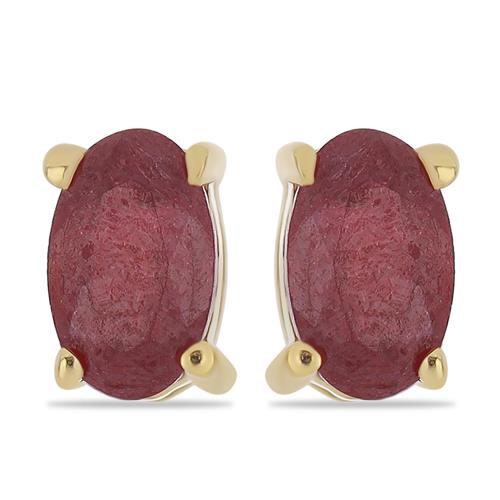 BUY GLASS FILLED RUBY GEMSTONE SINGLE STONE EARRINGS IN 925 SILVER 